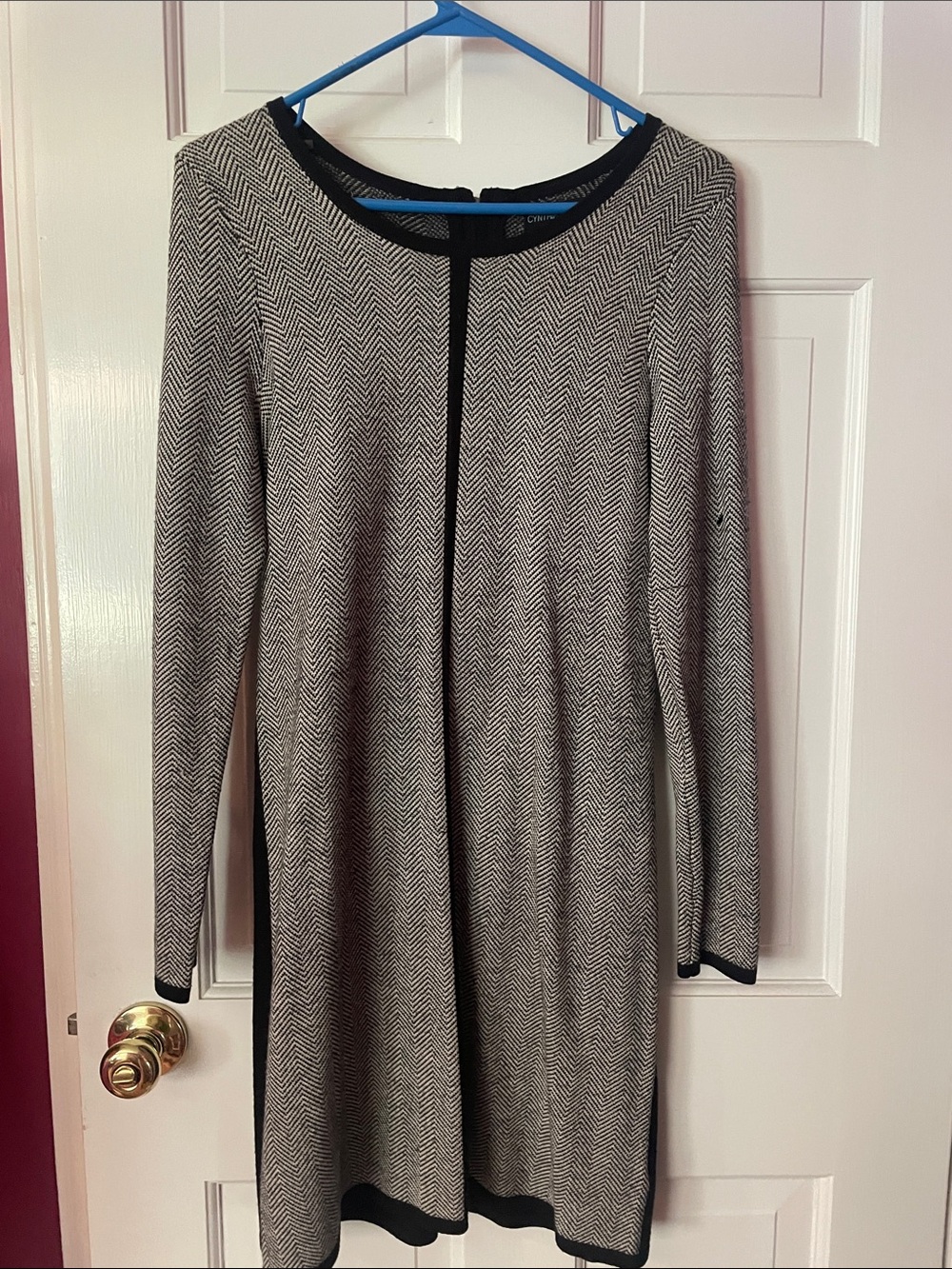 Cynthia Rowley Black & Cream Herringbone Long-Sleeve Dress